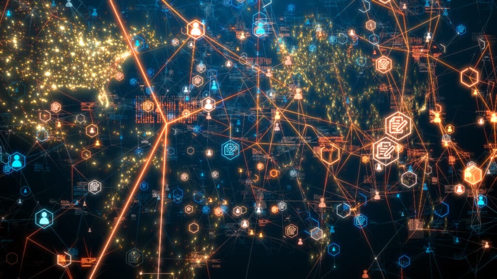 Smart contract supply chain DeFi blockchain technology business solution - illustration rendering