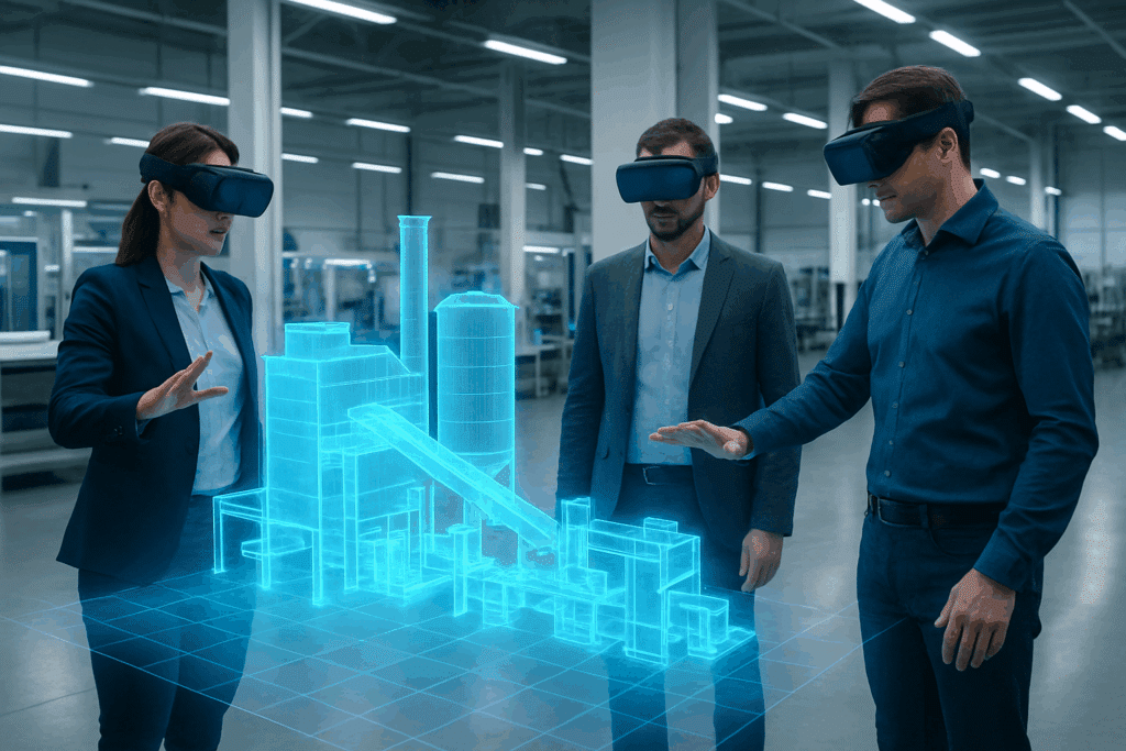 3D _Symbolbild Virtual Reality Omniverse digitaler Zwilling Fabrik